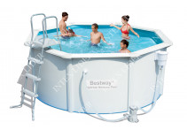 56571 Каркасный бассейн круглый со стальными стенками BestWay, 360х120см, фильтр-насос картр 2006 л/ч (56384)