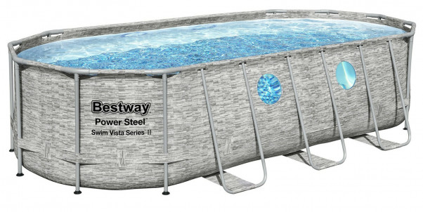 56716 Каркасный бассейн Bestway Power Steel Delux — Камень (овал) 5,49х2,74х1,22м+фильтр-насос картр. 5678 л/ч